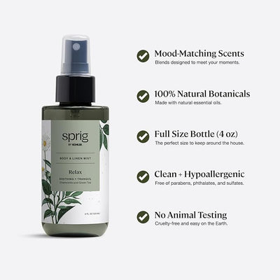 Sprig by Kohler Body & Linen Mist, Relax, 4 fl oz